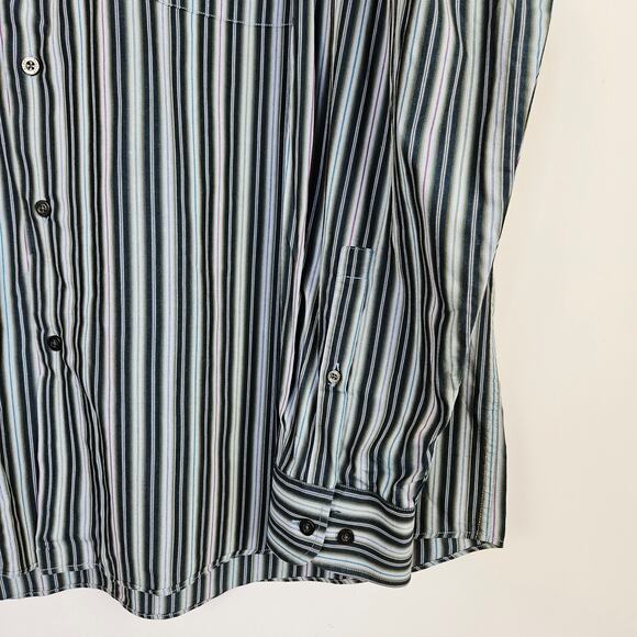 Alan Flusser XL Striped Dress Shirt Button UP Blue Green Cotton Men Professional - Picture 6 of 10